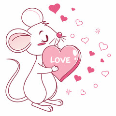 Valentine Mouse Holding a Big Hearts