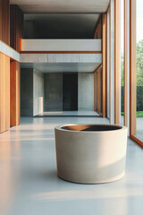 Modern interior with a concrete planter in a spacious and bright architectural setting