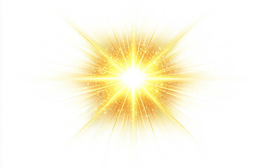 Single Golden Star with Radiating Light Isolated on white background.