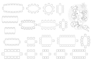 Architectural Drawings, people plan vector interior, living room illustration, top view, human sit on sofa, Minimal style hand drawn. Sections, Elevations, Floor Plans for office Conference and meetin