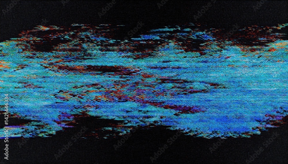 Poster glitch blue digital static distortion background for tech designs, vaporwave aesthetics, retro error