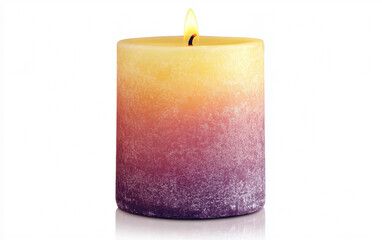 Single Radiant Candle Flame Representing Spirituality Isolated on white background.
