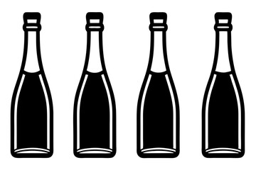 set of bottle of champagne vector silhouette illustration isolated on white background