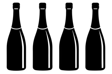 set of bottle of champagne vector silhouette illustration isolated on white background