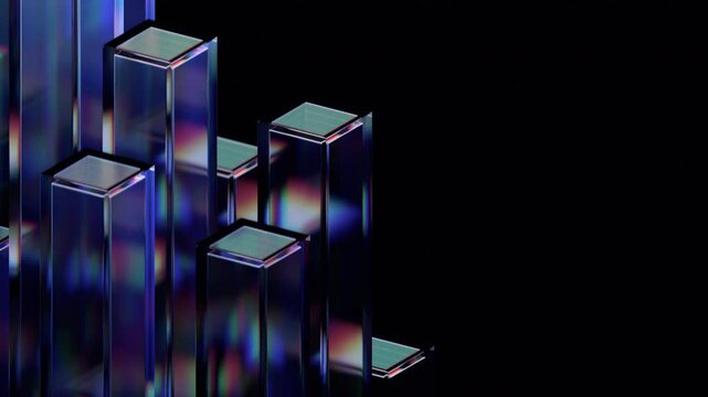 Abstract animation, dark geometric design with moving glass blocks, 4k looping video, 3d render