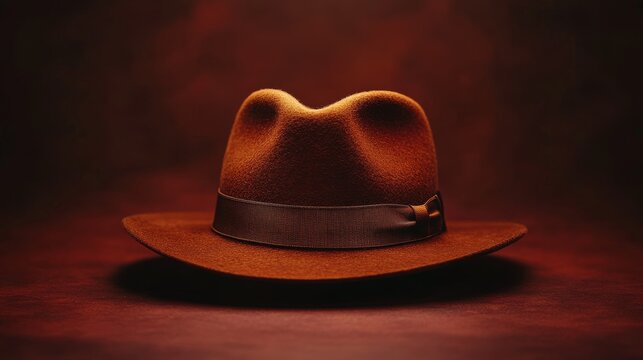 Stylish Brown Fedora Hat with Elegant Ribbon Detail on a Dark Background for Fashion and Retro Vibes, a classic hat that adds an aura of mystery and sophistication