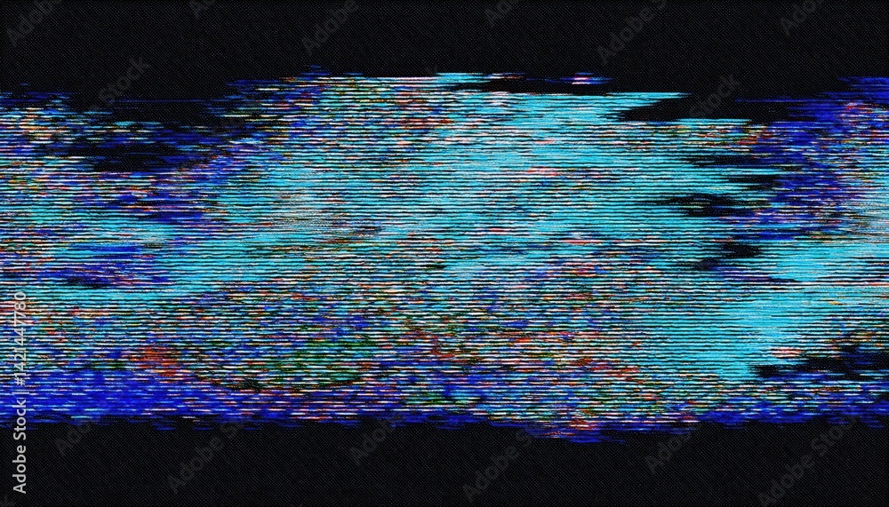Poster glitch blue digital static distortion background for tech designs, vaporwave aesthetics, retro error