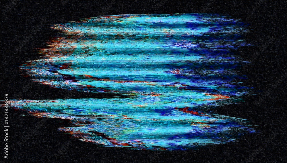 Poster glitch blue digital static distortion background for tech designs, vaporwave aesthetics, retro error