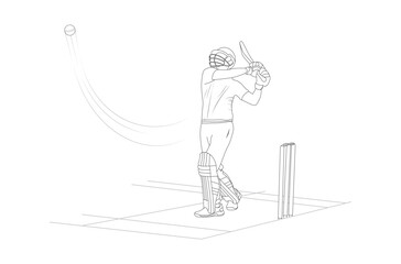 Cricket player line art drawing illustrations, sketch of a cricket player, The set of cricket player silhouette, Doodle sketch drawing clip art of cricketer, Cricket action pose line art championship.