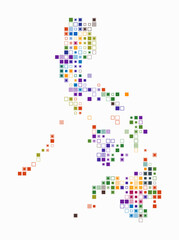 Philippines, shape of the country build of colored cells. Digital style map of the Philippines on white background. Small size square blocks. Vibrant vector illustration.