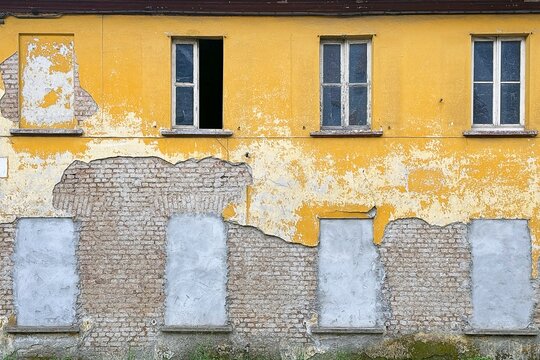 edificio abbandonato danneggiato ed in cattive condizioni, 