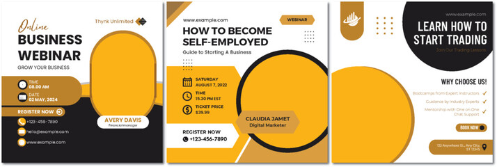 Online Business and Trading Webinars Announcement Marketing Materials