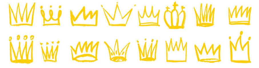 Hand drawn sketch crown ink grunge line elements of king, queen. Diadem headdress doodle set. Line graffiti chalk crayon symbol illustrations. © Alina Nikitaeva