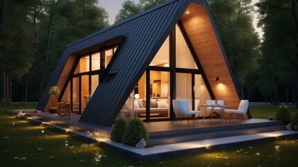 Modern small house exterior - 3D illustration