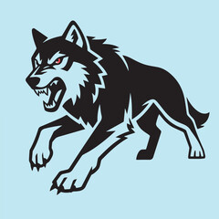 Obraz premium Fierce wolf logo, full-body monochrome vector, stylized design, bold lines, transparent background, great for emblems