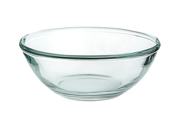 Clear Glass Bowl, Simple Kitchenware, Empty Serving Dish, Transparent Container, Isolated on White.