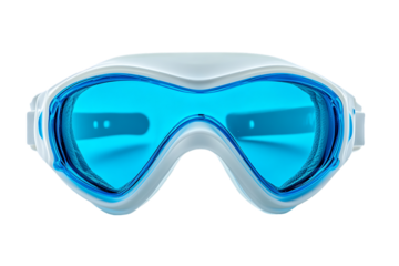 Isolated White Swim Goggles with Vibrant Blue Lenses, Studio Shot