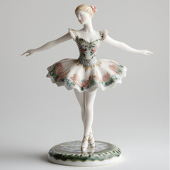 Fototapeta premium Elegant porcelain ballerina figurine with floral decorations in a dancing pose