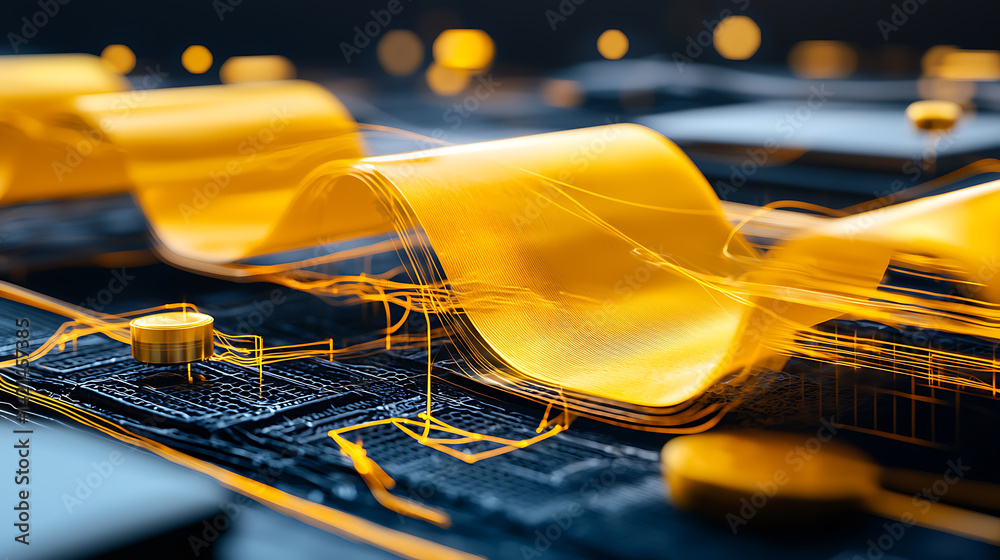 Poster dynamic data visualization of digital wave patterns in technology environment futuristic design abst