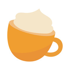Coffee cup filled with delightful frothy brew topped with whipped cream. Suitable for coffee shop menus, social media posts, and advertising