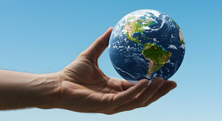 Hand Holding Earth in Sky