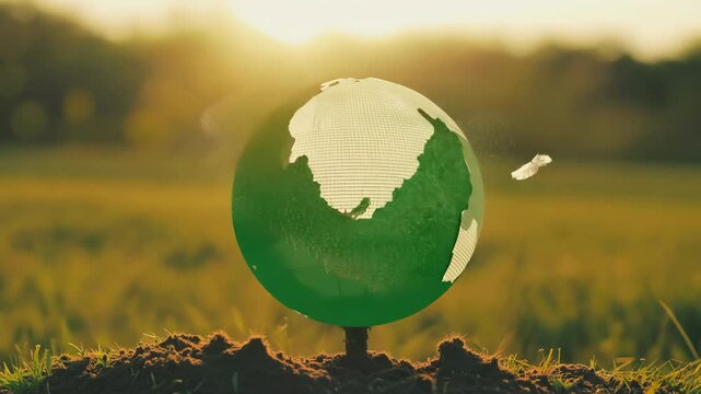 Green grass, like a miniature Earth, cradles a hidden Easter egg, a small sphere in a natural hunt concept