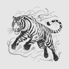 Roaring Tiger Illustration Vector Art Fierce Feline Graphic Design