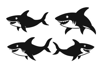 set of shark vector silhouette illustration isolated on white background