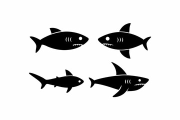 set of shark vector silhouette illustration isolated on white background