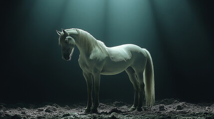 Fototapeta premium a white horse isolated on dark background