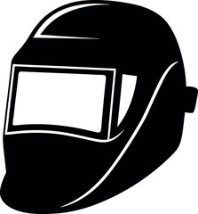 Black and White Welding Helmet Icon, Safety Gear Minimalist Outline, Protective Mask
