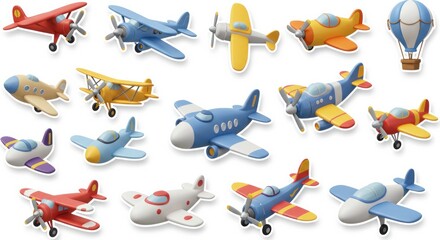 Colorful Airplane Collection White Background