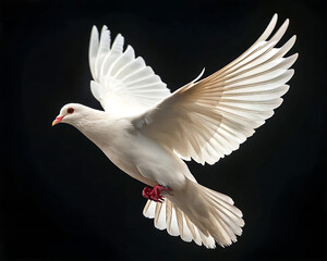 white dove isolated on black, Dove in Flight Isolated on Black Background