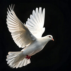 white dove on black background, Dove in Flight Isolated on Black Background