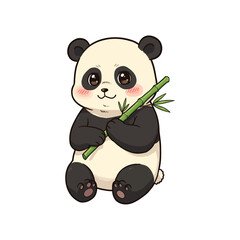 Cute Cartoon Panda Sitting with Bamboo Illustration