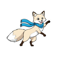 Cute Cheerful Cartoon Fox in a Blue Scarf illustration, illustration for kids