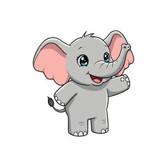 Cheerful Cartoon Baby Elephant Standing Upright