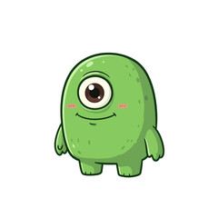 Cute fantasy Green Monster with One Eye Blushing Cartoon Illustration