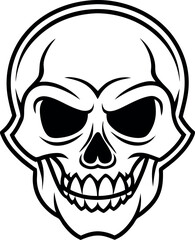 Fototapeta premium Line Art Skull Illustration, Cartoonish Black & White Skull Design, Simple Icon