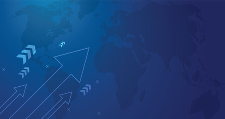 World business growth technology, blue modern background design.