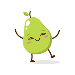 Cute green avocado cartoon character with smiling face, showing a Friendly pose. Perfect for kids illustrations, healthy food designs, or educational materials. Isolated on white background with soft 