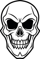 Fototapeta premium Outline Skull Illustration, Spooky, Black and White, Macabre, Death, Halloween, Anatomy