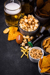 Beer and different snacks for Superbowl or football party