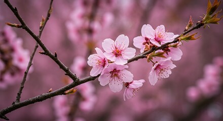 Obraz premium Detailed Botanical Real Shot of Delicate Cherry Blossom Prunus Serrulata Featuring Intricate Petal Details on Graceful Branches in Soft Lighting Emphasizing the Beauty of Spring Season
