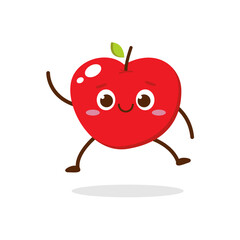 Cute red apple cartoon character with smiling face, showing a Friendly pose. Perfect for kids illustrations, healthy food designs, or educational materials. Isolated on white background with soft shad