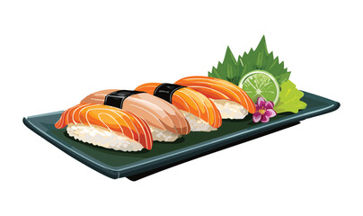 Salmon Sushi Platter - Vector Illustration