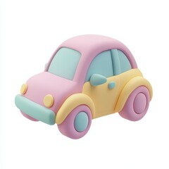 Minimalist 3D icon of a colorful pastel toy car with smooth rounded edges, designed in soft gradient shades on a white background. Perfect for kid-friendly or playful content.