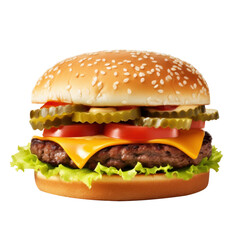 Delicious cheeseburger with toppings on transparent background