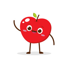Cute red apple cartoon character with happy face, showing a Joyful pose. Perfect for kids illustrations, healthy food designs, or educational materials. Isolated on white background with soft shadow.	
