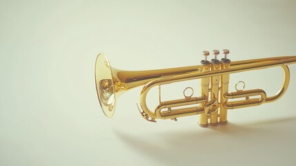 Obraz premium Beautifully polished trumpet resting on a smooth surface highlighting its elegant curves and bright finish